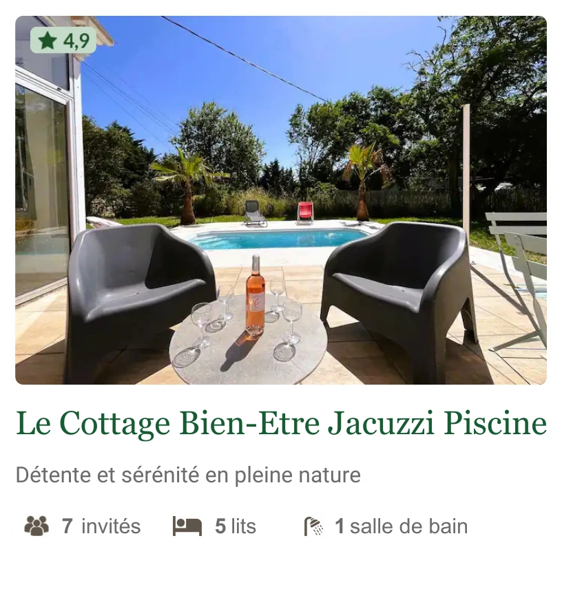 Cottage Bien Etre Jacuzzi location airbnb