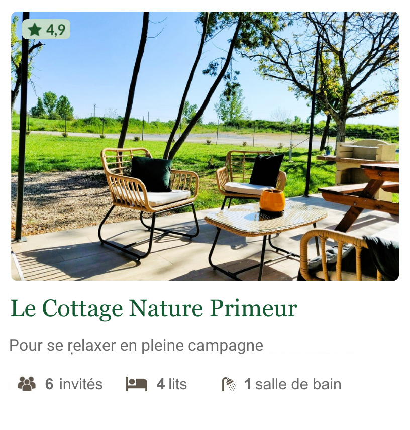 Cottage Nature Primeur meuble de tourisme campagne